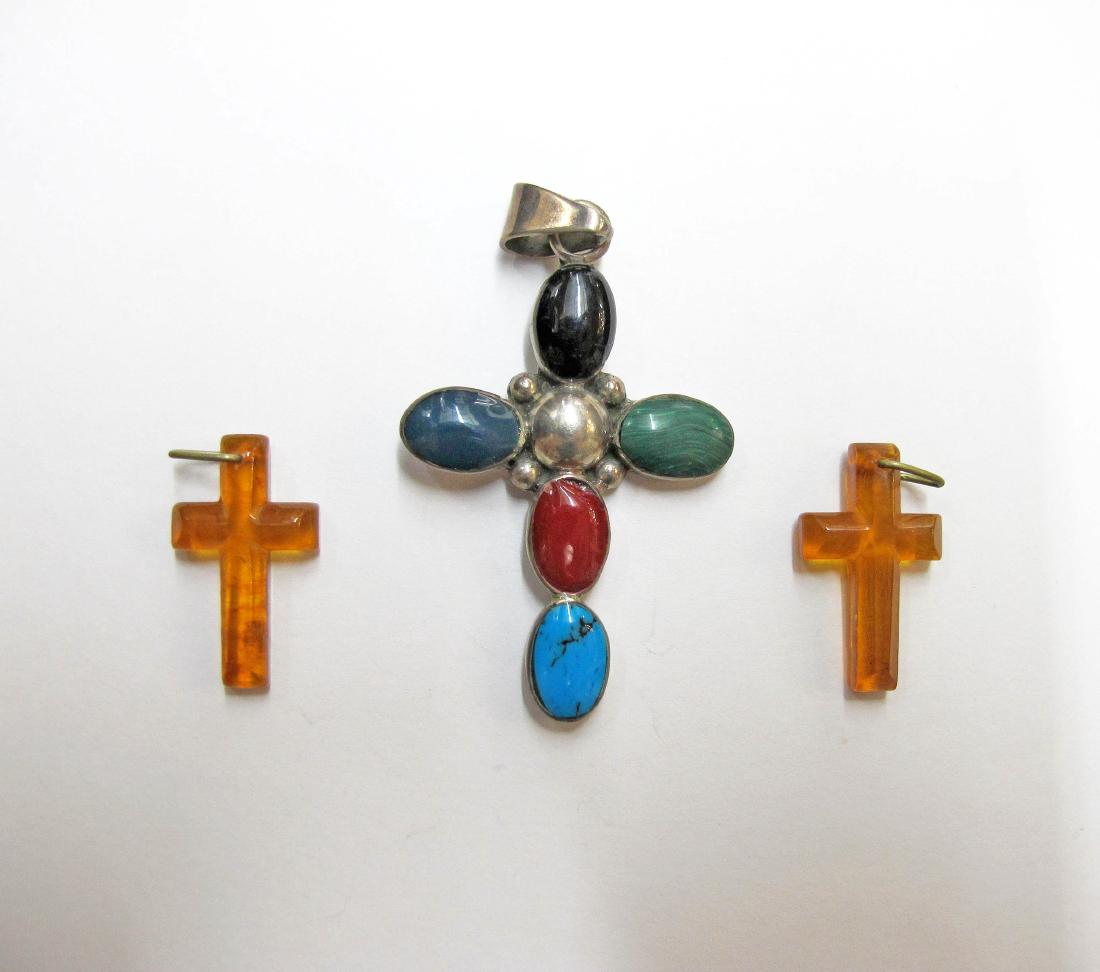 Lot of 3 Silver & Amber Crosses (1 of 1)