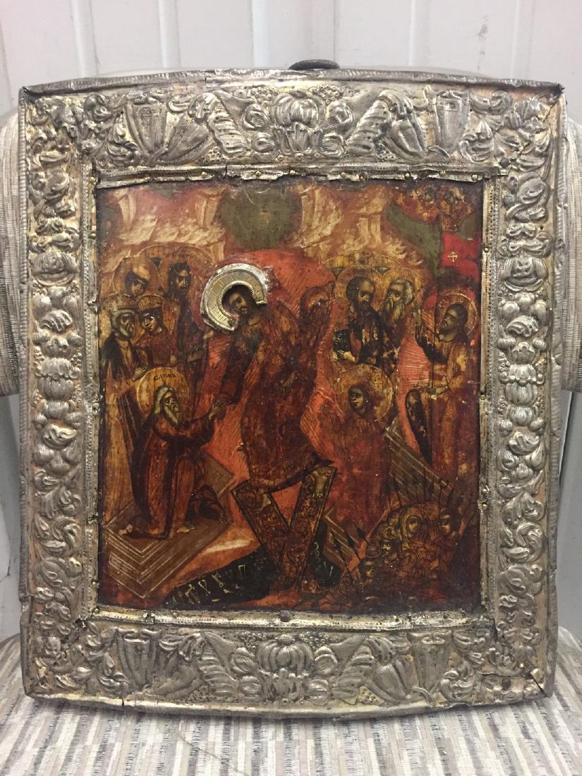 Christ Visiting Hell Metal Accent Russian Icon, 17th C (1 of 3)
