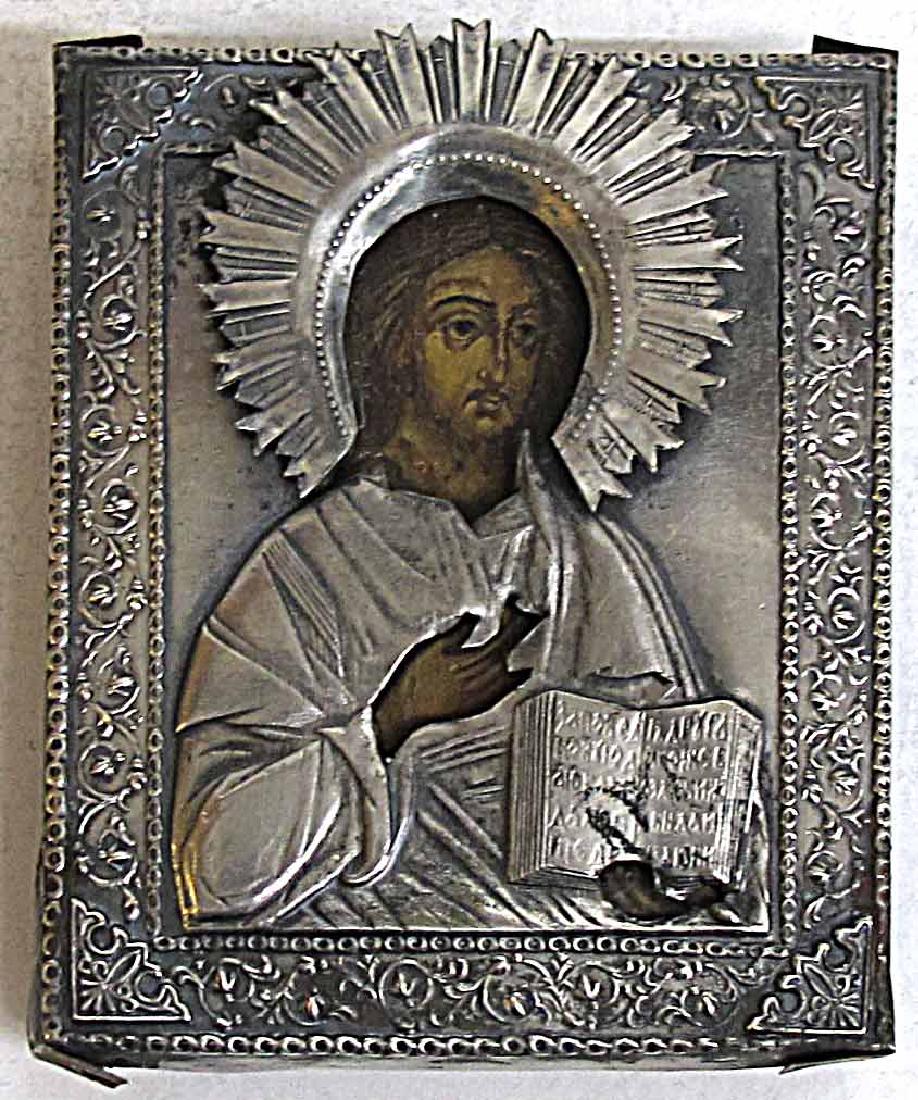 Christ Pantocrator Silver Wooden Russian Icon 19th Cent (1 of 2)