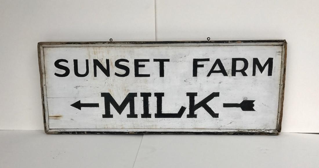Sunset Farm Milk Wood Trade Sign, c 1930s (1 of 4)