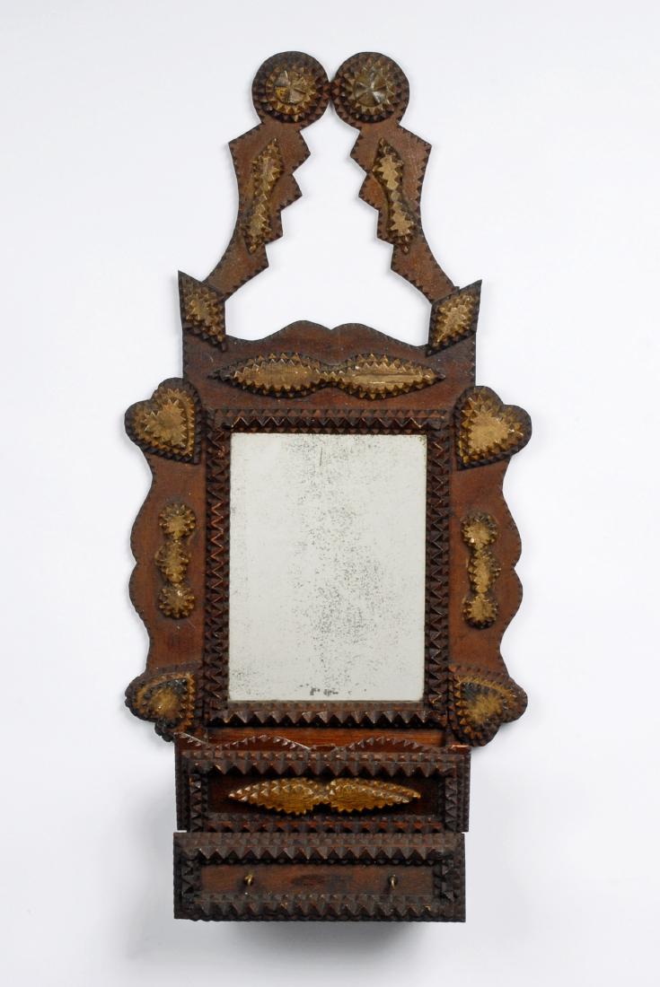 Tramp Art Wall Pocket with Mirror, c 1890 (1 of 6)
