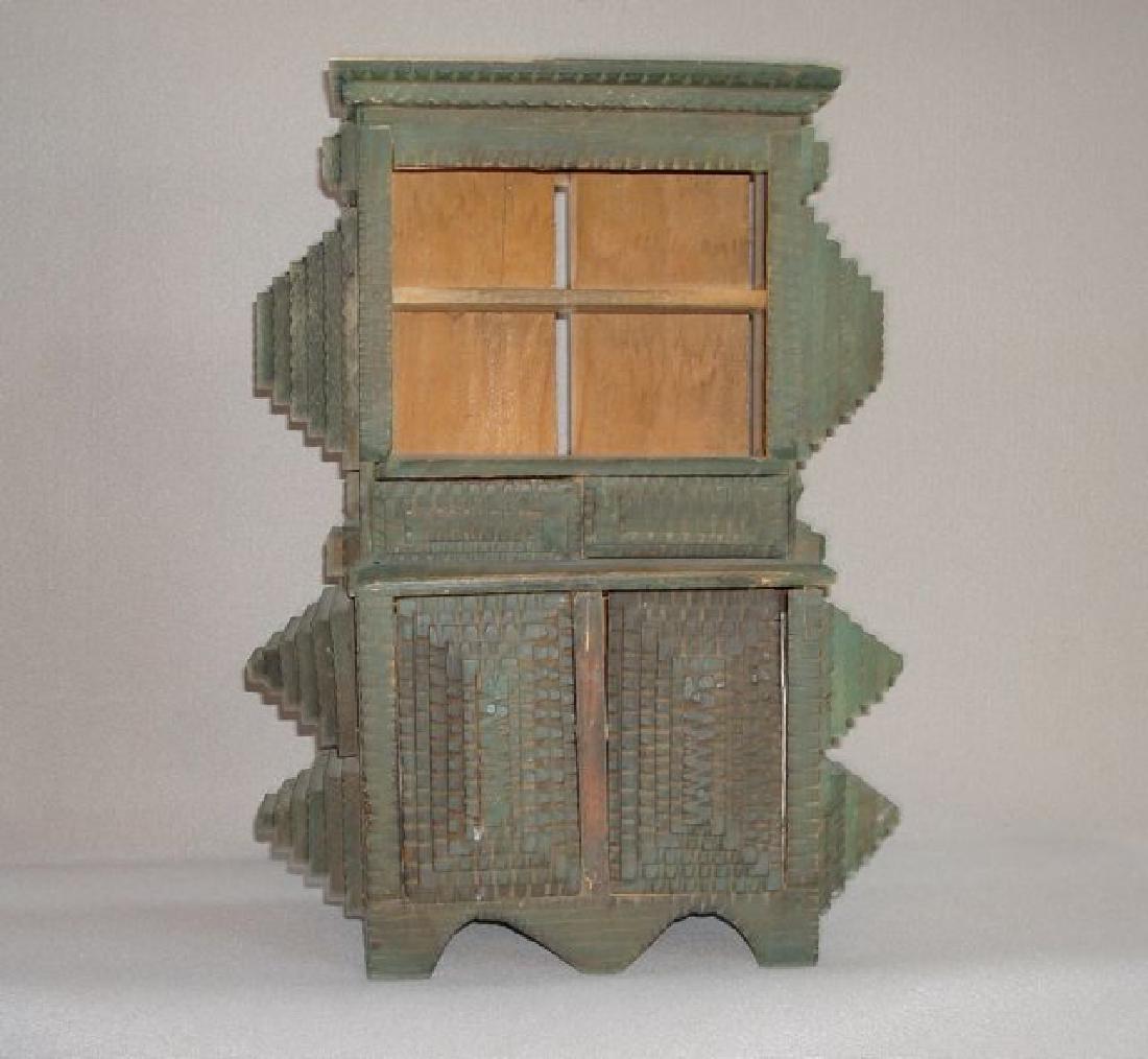 Miniature 19th C Painted Tramp Art Stepback Cupboard (1 of 8)