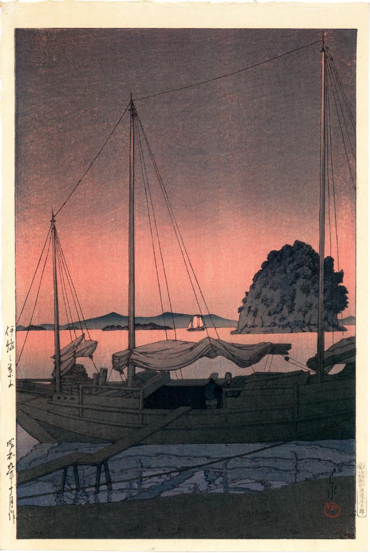 Hasui Kawase: Hayama, Iyo: Artist: Hasui Kawase Title: Hayama, Iyo Date: 1934 Series: Collection of Scenic Views of Japan II, Kansai Edition Medium: Japanese Woodblock Print Publisher: Watanabe Size: Oban 9.5 x 14 inches Signed
