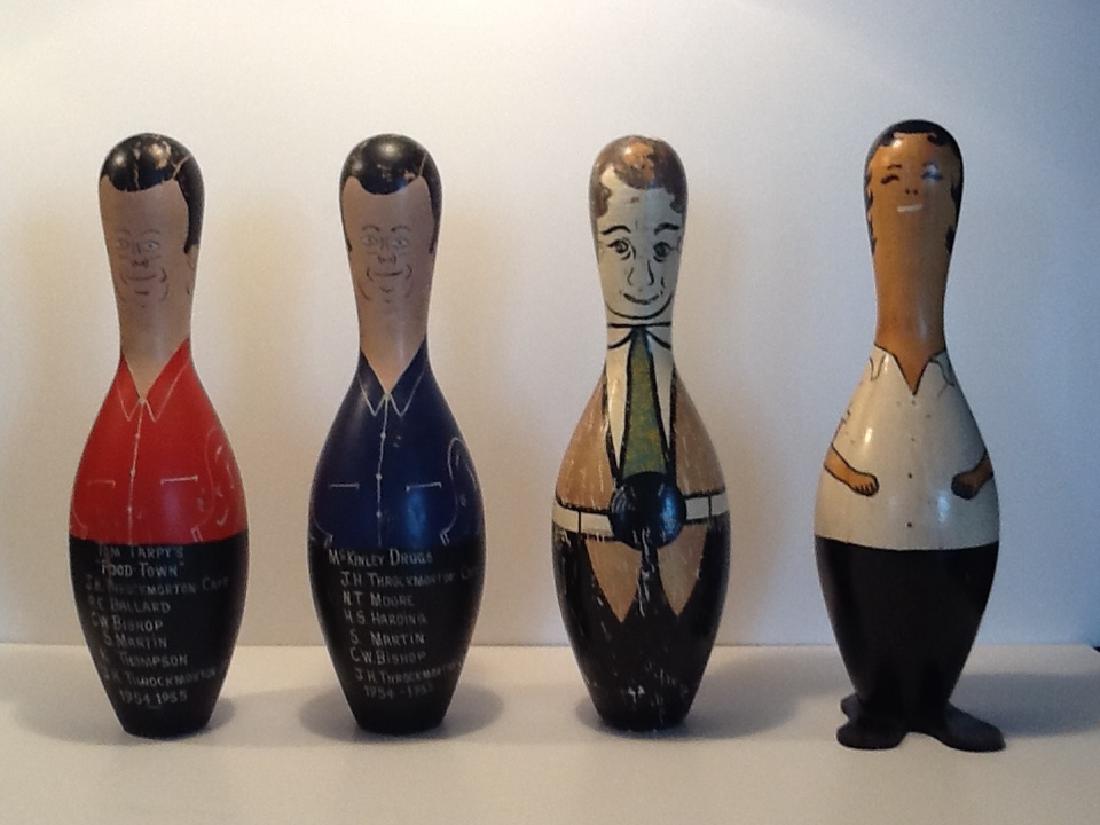 Four Folk Art Bowling Pin Figures, c 1950 (1 of 5)