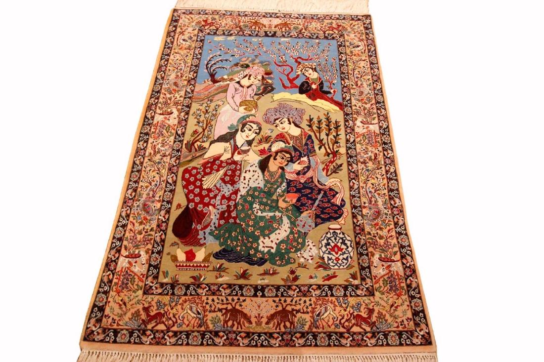 Authentic Persian Birds Animals Silk Esfahan Rug 4x6 (1 of 10)