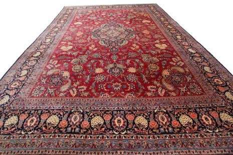 Persian Kashan Signed Cranberry Red Oriental Rug 11x14: Rug: Persian Kashan Signed Cranberry Red Oriental RugSize: 10 feet 6 inches x 14 feet 1 inchSerial ID #: 10042kDesign: KashanOrigin: PersiaAge: Signed and Dated Mansorai, 1949Pattern: Overall