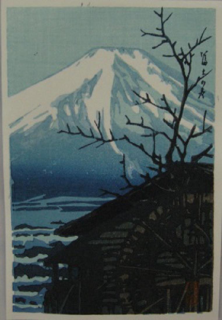 Hasui Kawase: Fuji in Winter: Artist: Hasui Kawase Title: Fuji in Winter Date: 1930's Medium: Japanese Woodblock Print Frame Size: 11 x 13 inches Publisher: Watanabe Hasui Kawase (1883-1957) was a Japanese artist and printmaker wh
