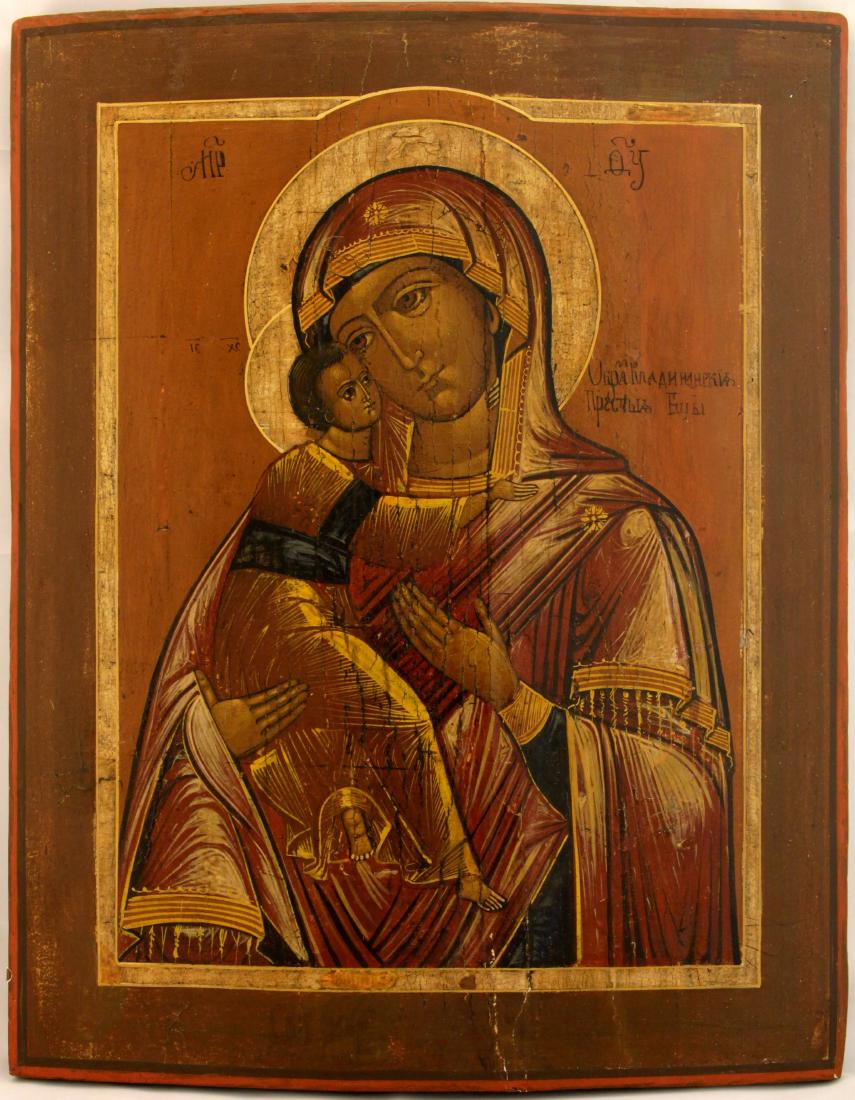 Large Virgin of Vladimir Russian Icon, 19th C (1 of 1)