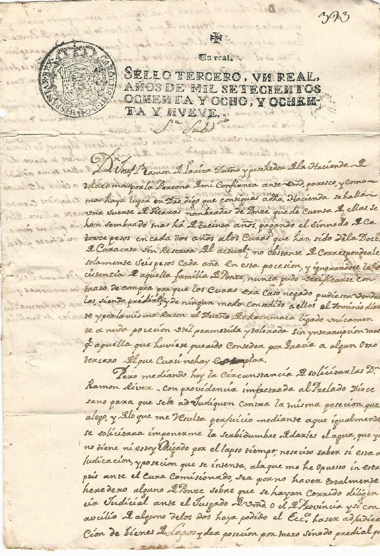Colonial Manuscript Signed Don Jose Ramon Loayza, 1789 (1 of 2)