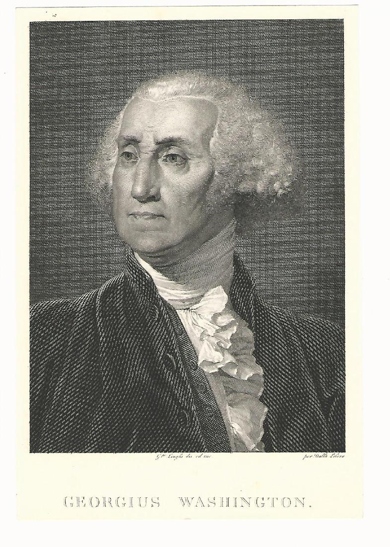 Giuseppe Longhi: George Washington, 1817: Print: Georgius Washington Artist: Giuseppe Longhi Date: 1817 Medium: Engraving Size: 5.5 x 8.25 inches Printed at Padua Italian bookseller stamp on verso Please note that this lot has a reserve. When