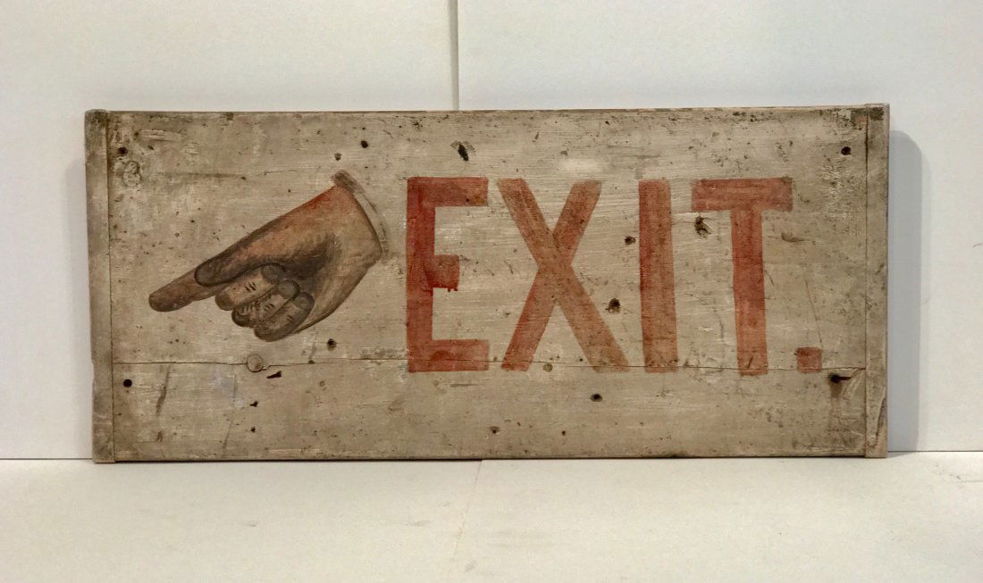 Exit Sign With Pointing Hand c 1890 (1 of 4)