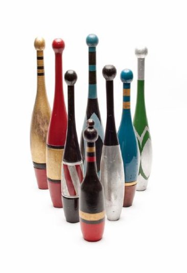 Folk Art Painted Wood Indian Clubs, 19th-20th C (1 of 2)