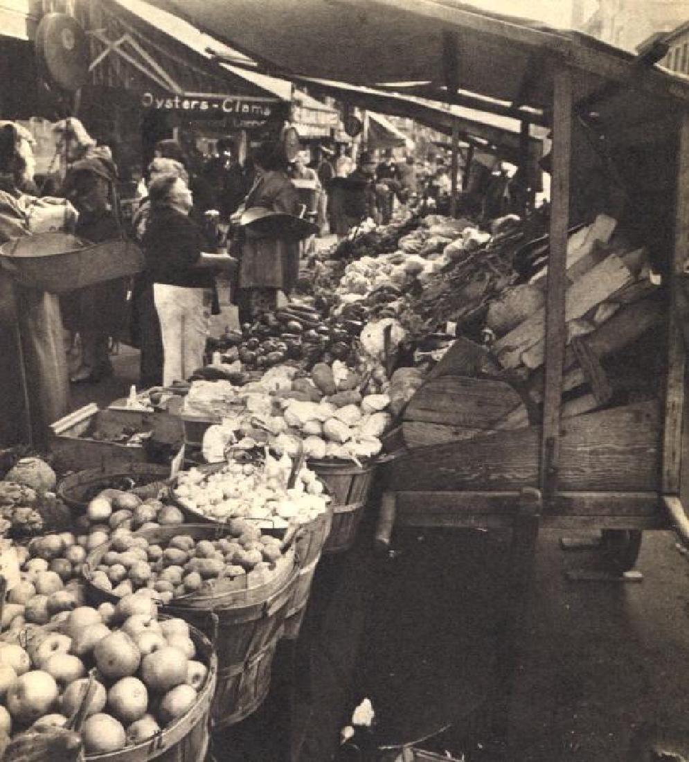 Berenice Abbott: Market on Bleeker: Print Title: Market on Bleeker Artist: Berenice Abbott Medium: Vintage Sheet-fed Gravure Printing Date: 1949 Printer: Hadden Craftsmen, New York Image Size: 6 x 7 inches Berenice Abbot, originally nam