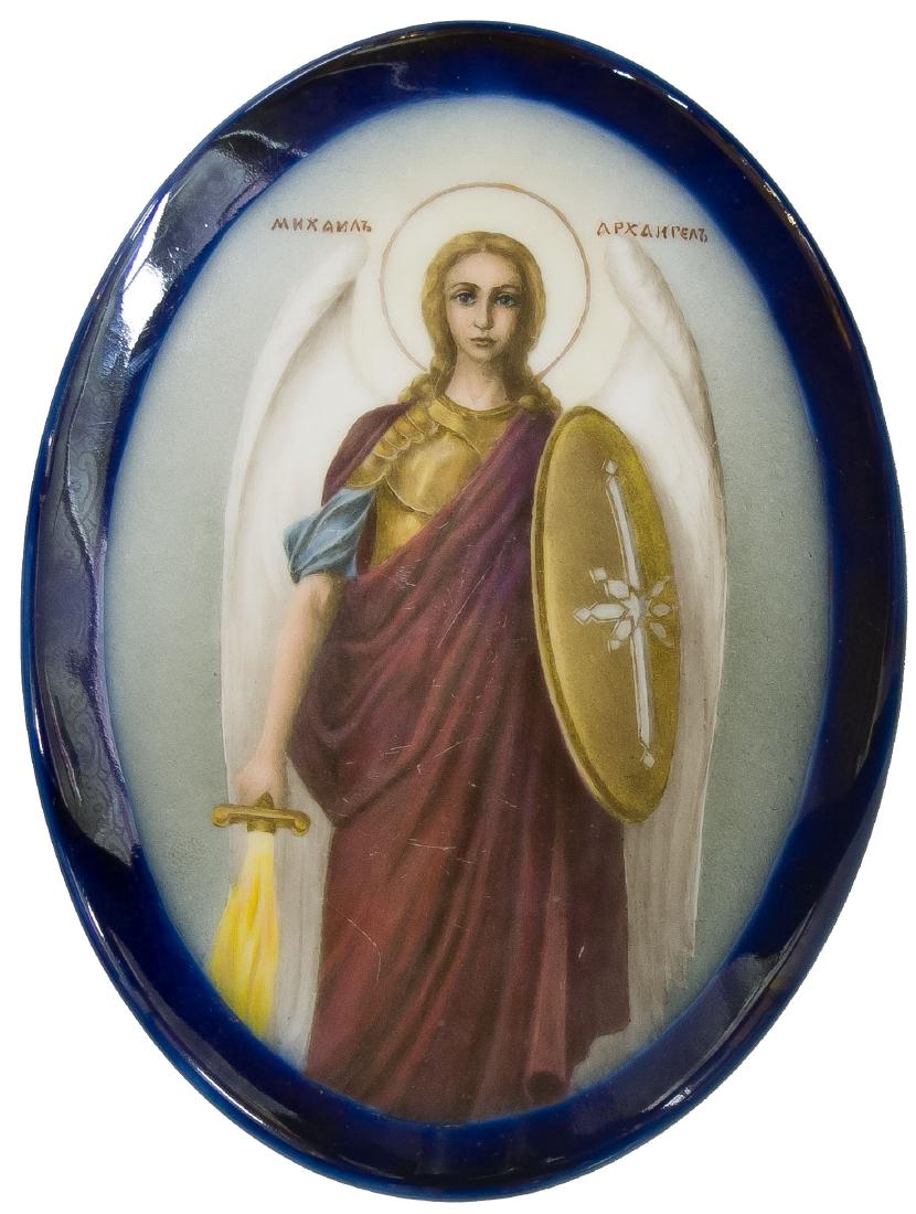 Archangel Michael Russian Porcelain Icon 19th C (1 of 1)