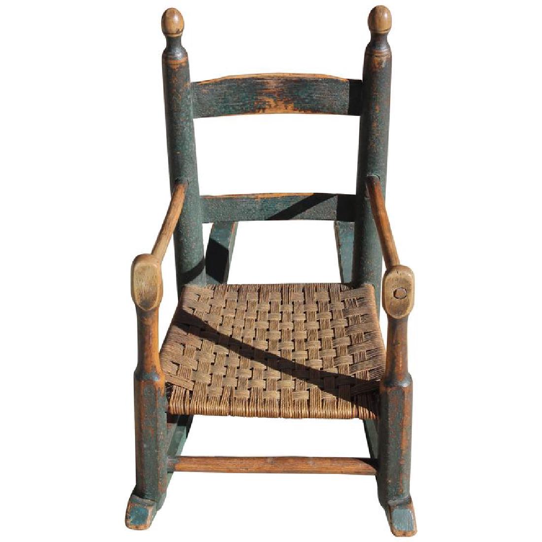 18th C Blue Painted Child's Rocking Chair (1 of 5)