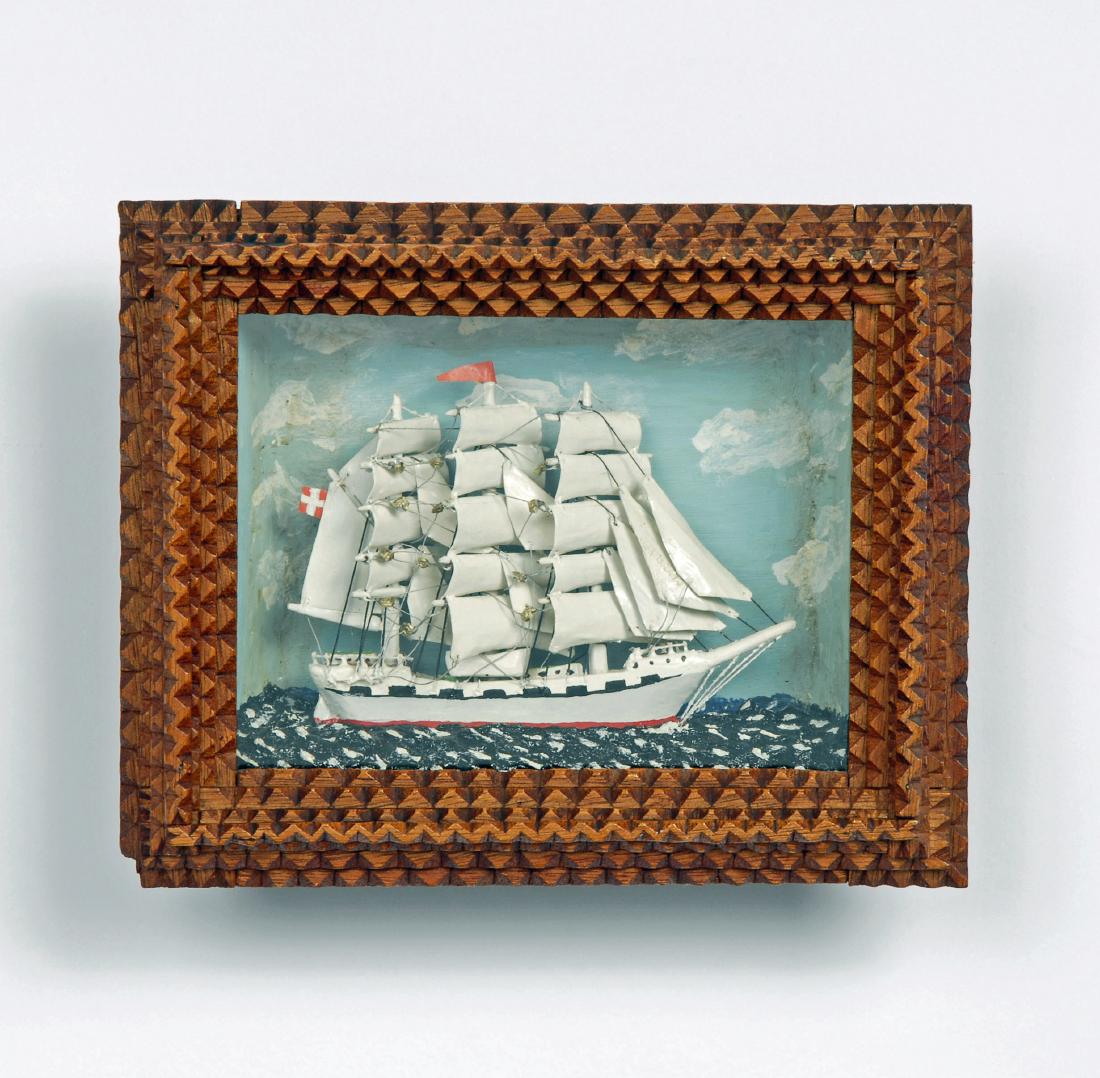 Tramp Art Sailboat Diorama, c 1930 (1 of 4)
