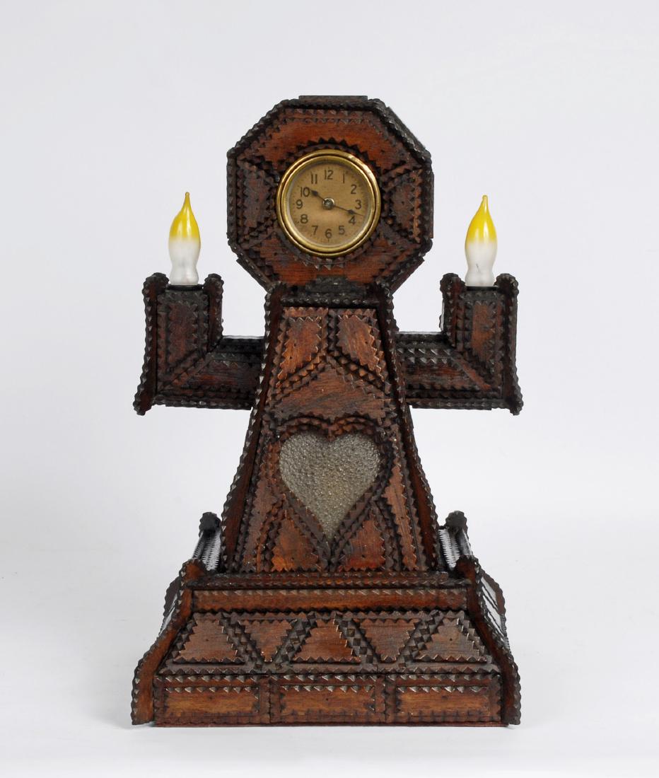 Tramp Art Lamp with Central Heart, c 1930 (1 of 5)
