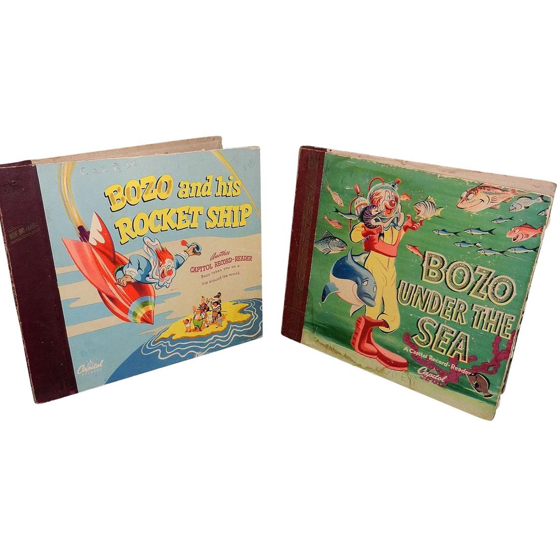 Vintage Bozo the Clown Reading Books, 1947: Item: Vintage Bozo the Clown Reading Books with Records Date: 1947 Size: 12 x 10 inches This pair of Bozo the Clown Reading Books with Records produced in 1947 are in very good condition. The books ha