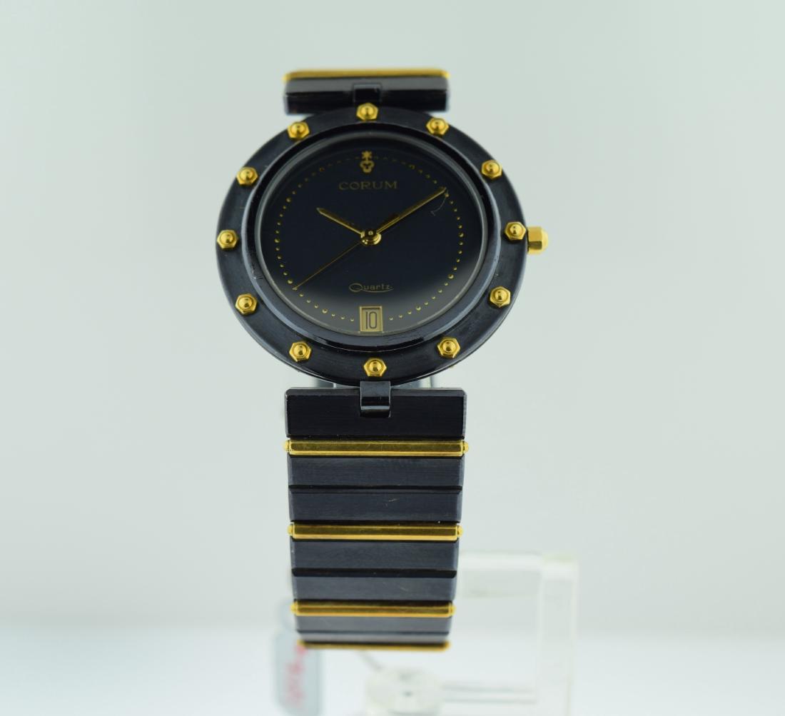 Corum Quartz Ultrathin Black Steel 18K Gold Watch, 1980 (1 of 8)