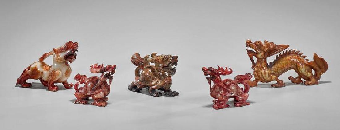 Five Chinese Hardstone Carvings: Lion, Dragon & Dragon (1 of 1)
