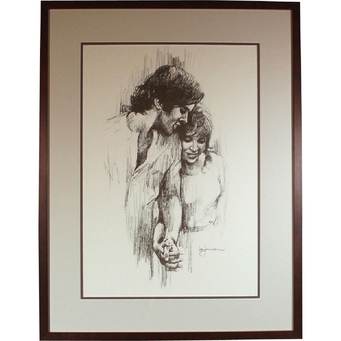 Leo Jansen: Holding Hands: Print: Holding Hands Artist: Leo Jansen Medium: Chalk pastel print Size: 22 x 16 inches Framed Leo Jansen (1930-1980), born in Holland, moved to Indonesia when he was ten and there began his craft by