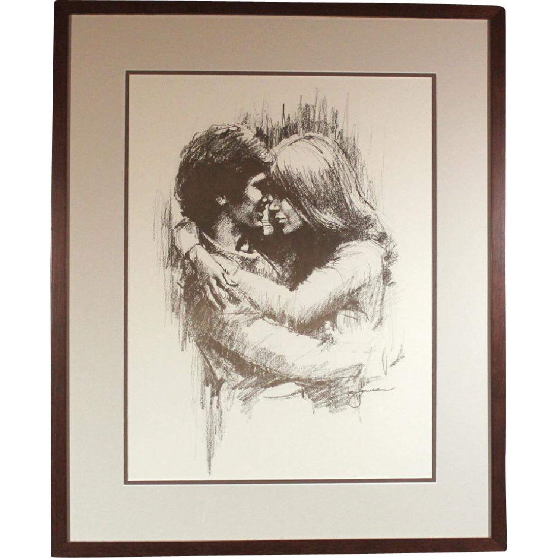 Leo Jansen: Hugging: Print: Hugging Artist: Leo Jansen Medium: Chalk pastel print Size: 20 x 16 inches Framed Leo Jansen (1930-1980), born in Holland, moved to Indonesia when he was ten and there began his craft by sketch