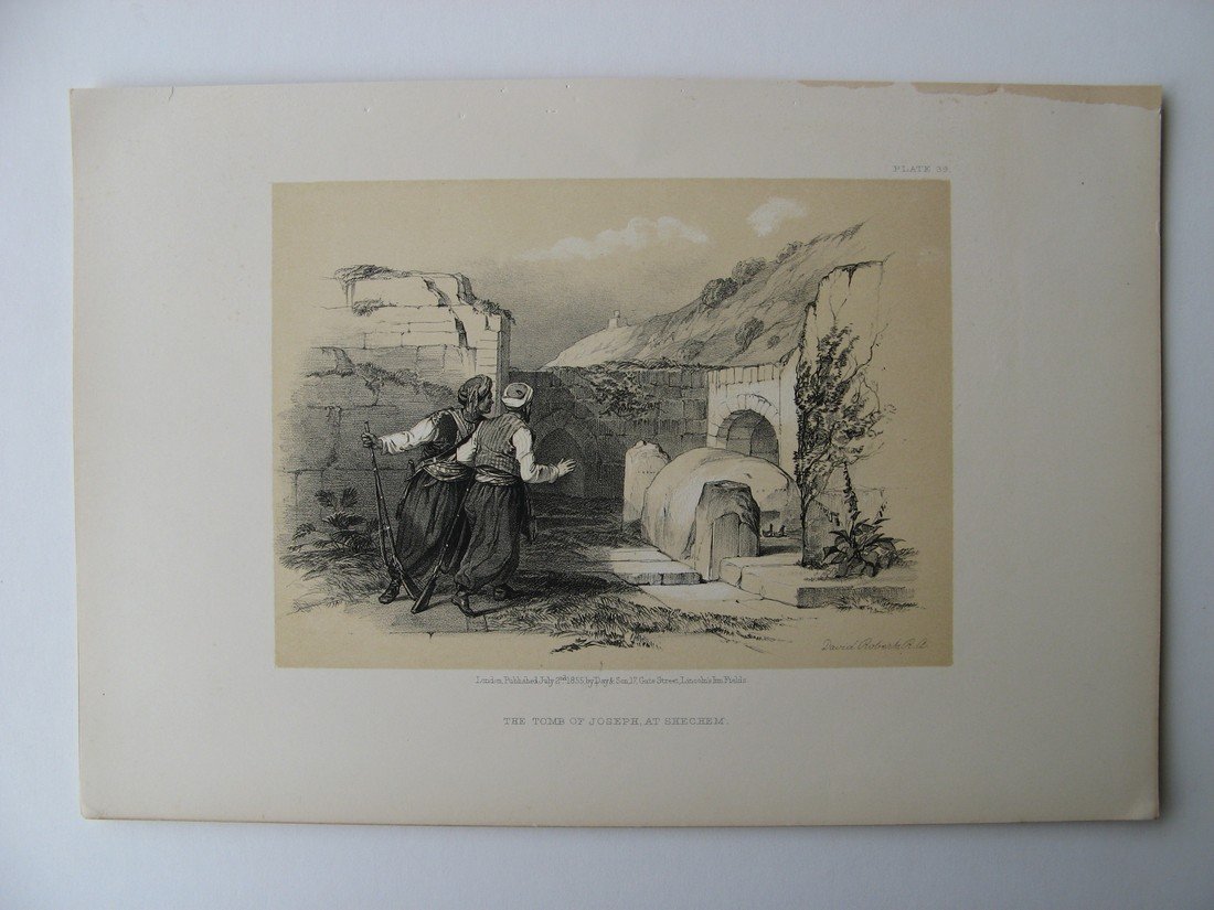 David Roberts: The Tomb of Joseph at Shechem: Print: The Tomb of Joseph at Shechem Aritst: David Roberts Lithograph from "The Holy Land, Syria, Idumea, ARabia, Egypt & Nubia Published by Day & Son, London, 1855-56 Please note that this lot has