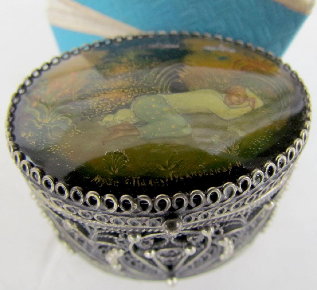 Russian Handpainted Paper Mache and Metal Lacquer Box (1 of 3)