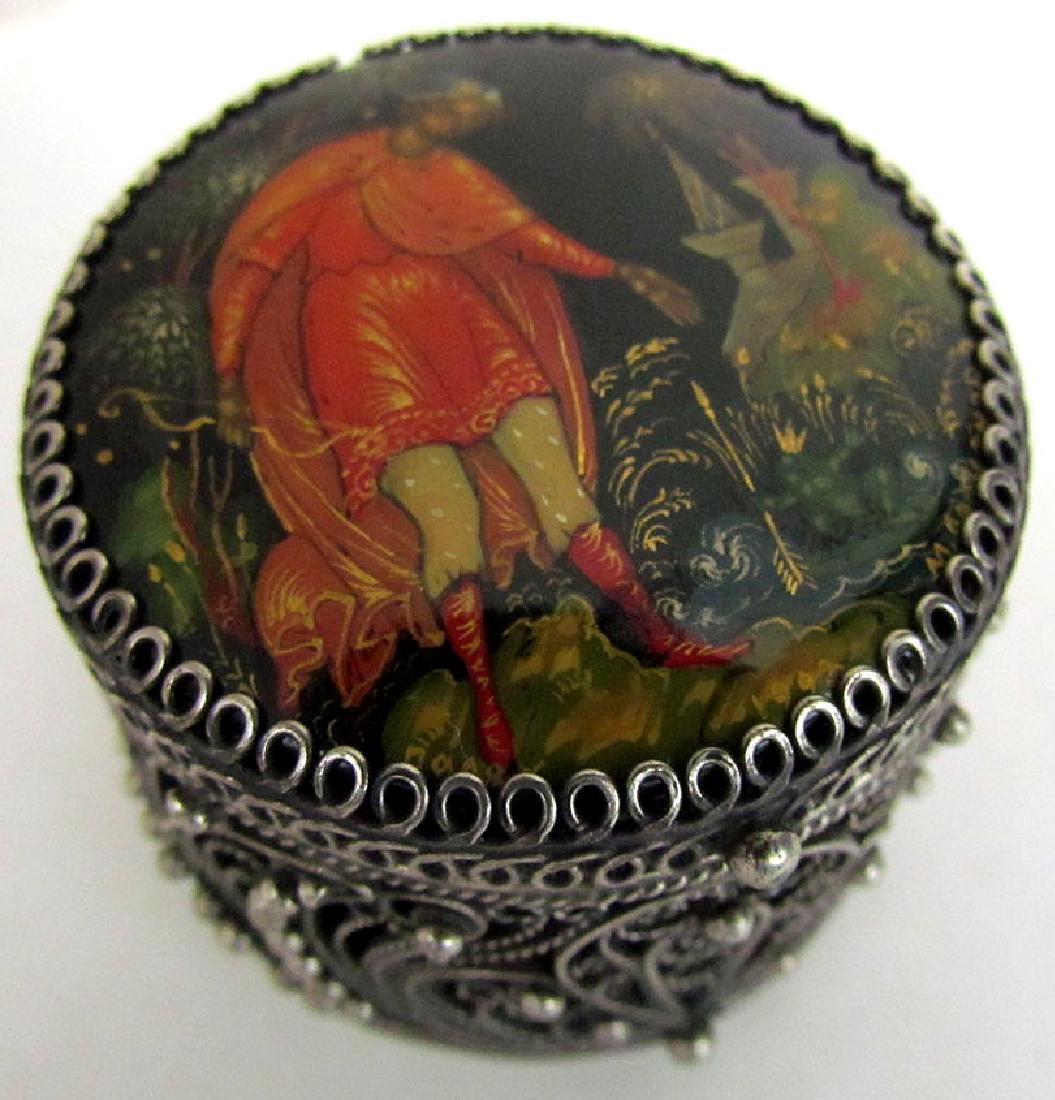Russian Handpainted Paper Mache and Metal Lacquer Box (1 of 5)