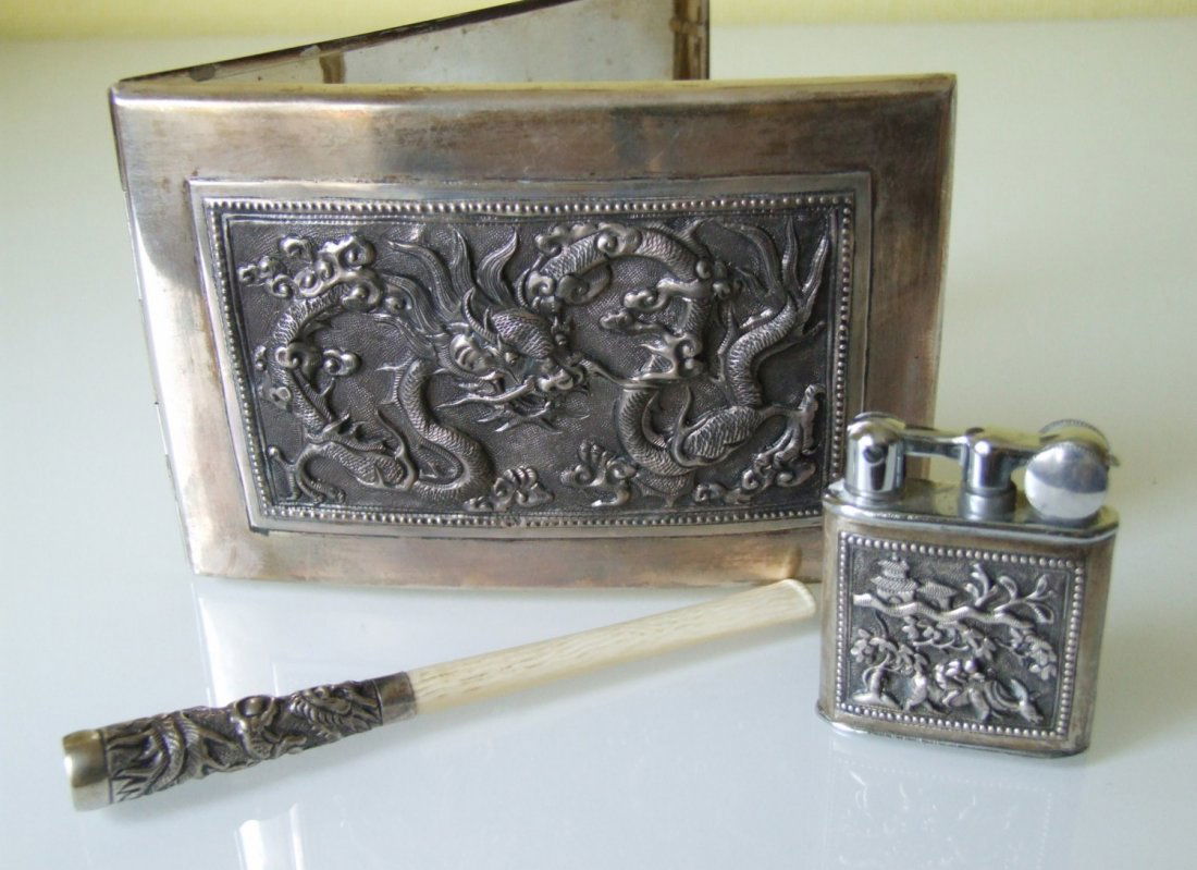 Silver Indochina Smokers Set, 1930's (1 of 5)