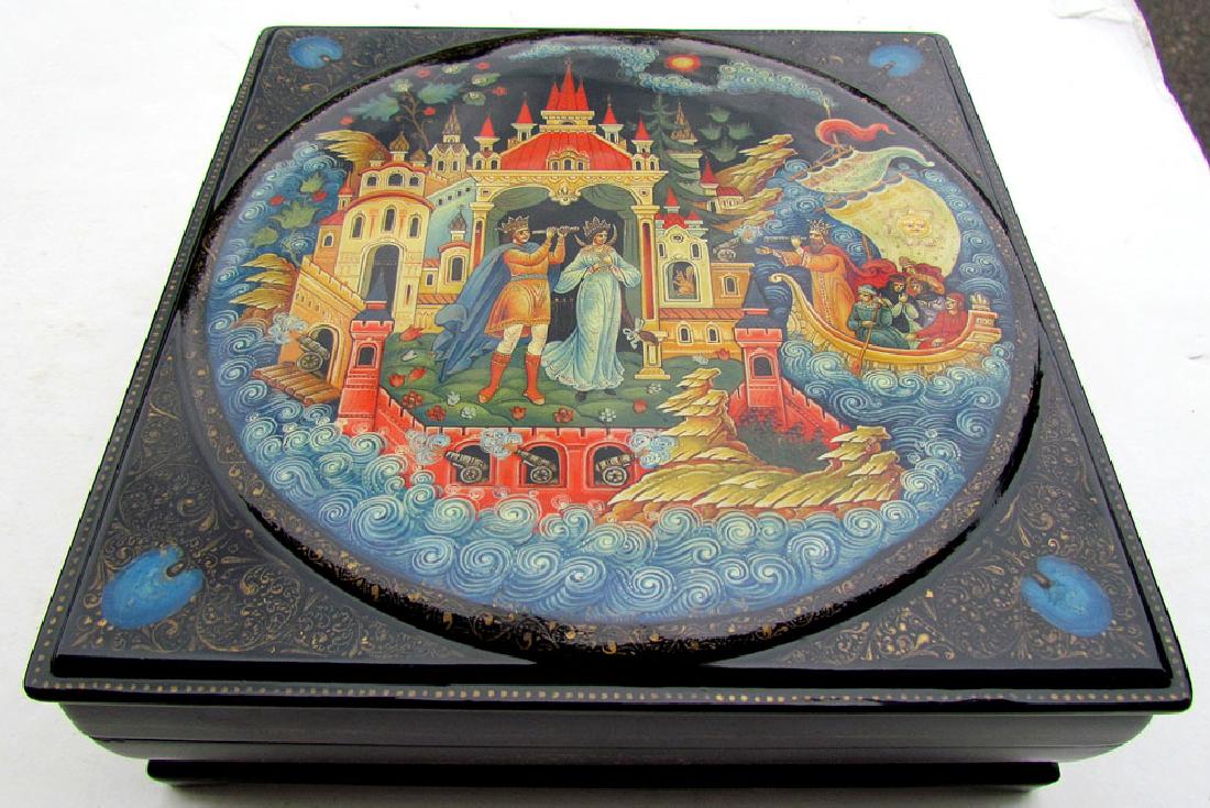 Russian Palekh Hand Painted Large Lacquer Box, Signed (1 of 2)