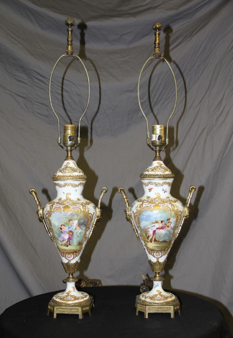 Pair of Gilt Bronze Mounted Sevres Style Lamps (1 of 7)