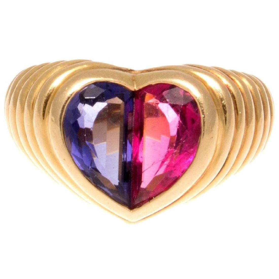 Bulgari Two Stone Heart Gold Ring (1 of 5)