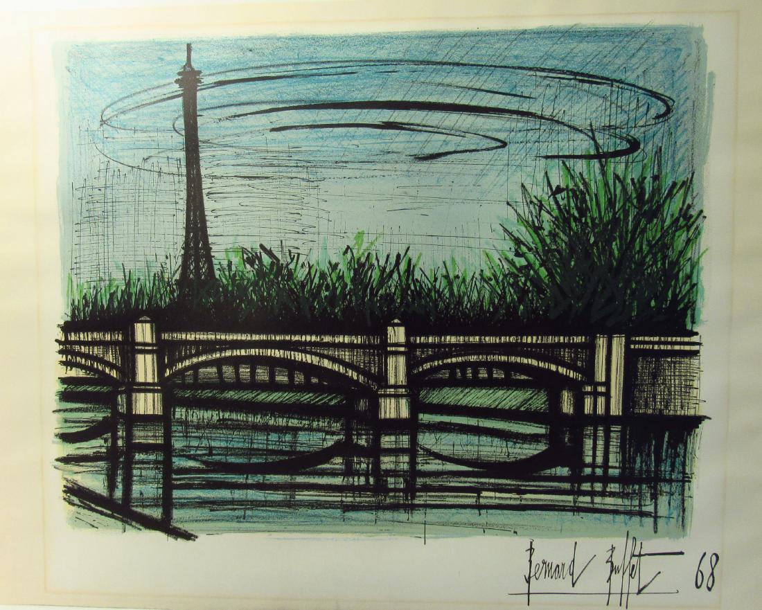 Bridge by Bernard Buffet: Print: Bridge by Bernard Buffet From: 1968 Medium: Lithograph Poster with Watermark Size: 12.75 x 29.25 inches Plate signed lower right dated 1968, with certificate of authenticity Please note that th
