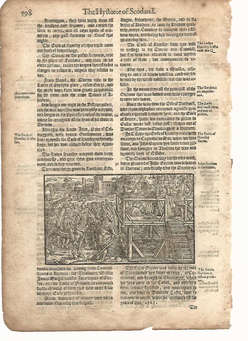 1577 Leaf Holinshed History Woodcut of Execution (1 of 2)