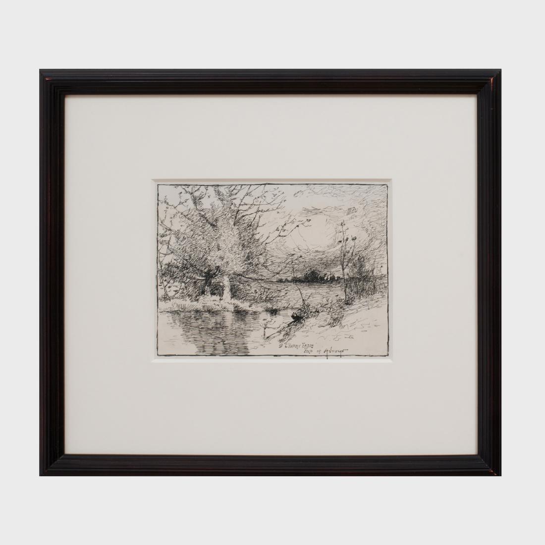 Charles Harry Eaton (1883 - 1980): End of Autumn: Ink on paper, signed 'C. Harry Eaton' and titled lower right. 6 1/8 x 8 in. (sight), 14 1/2 x 16 in. (frame).