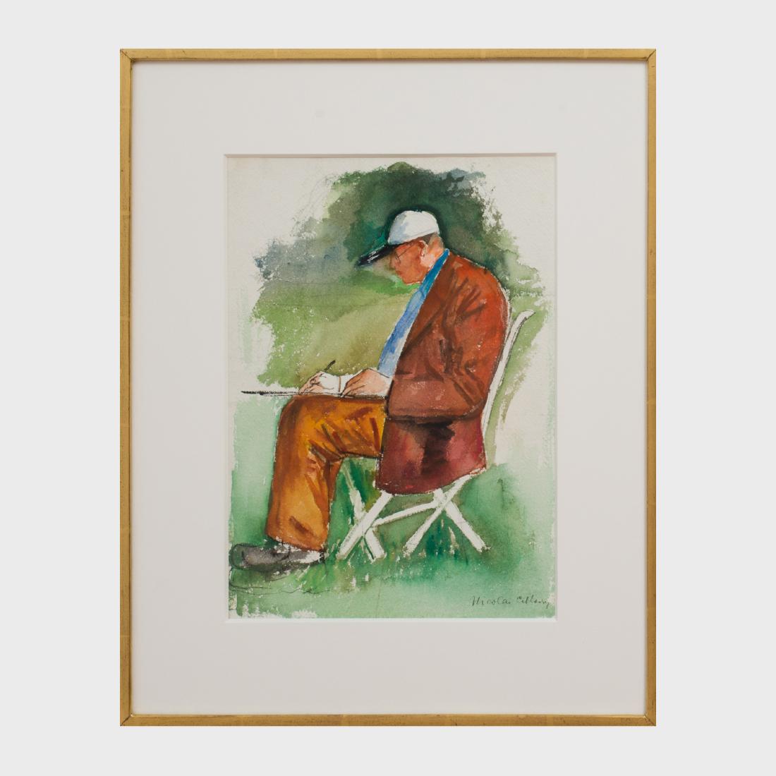 Nicolai Cikovsky (1894 - 1984): Fairfield Porter: Watercolor on paper, c. 1960, signed 'Nicolai Cikovsky' lower right. 14 x 10 in. (sight), 20 1/2 x 16 1/2 in. (frame).