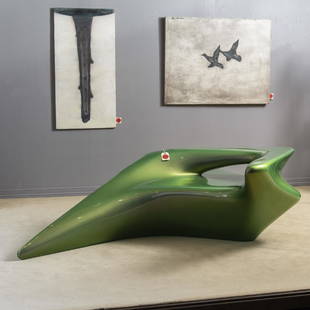 Zaha Hadid (1950-2016): Gyre Chair from the Seamless: Polyester resin and polyurethane lacquer, 2008, with brass roundels for Established & Sons, edition 5/12. 26 5/8 x 55 7/8 x 83 1/2 in. Note:Â Designed by Pritzker Prize winning architect Zaha Hadi