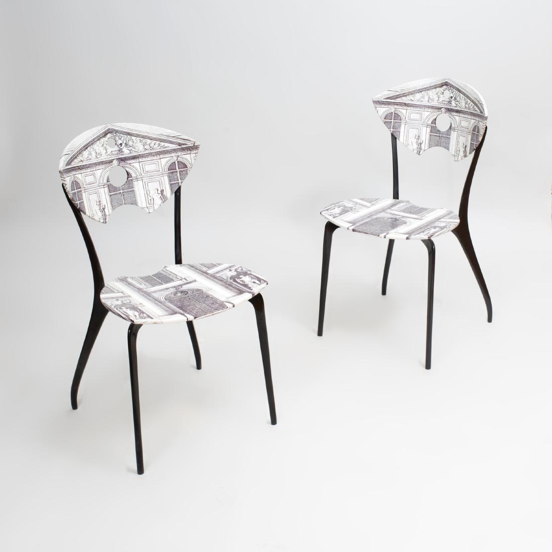 Pair of Piero Fornasetti Style Transfer Printed and: 34 x 17 x 18 in.