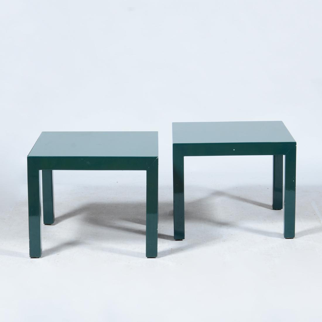 Pair of Parson Style Green Lacquered Side Tables: 21 x 26 x 26 in.