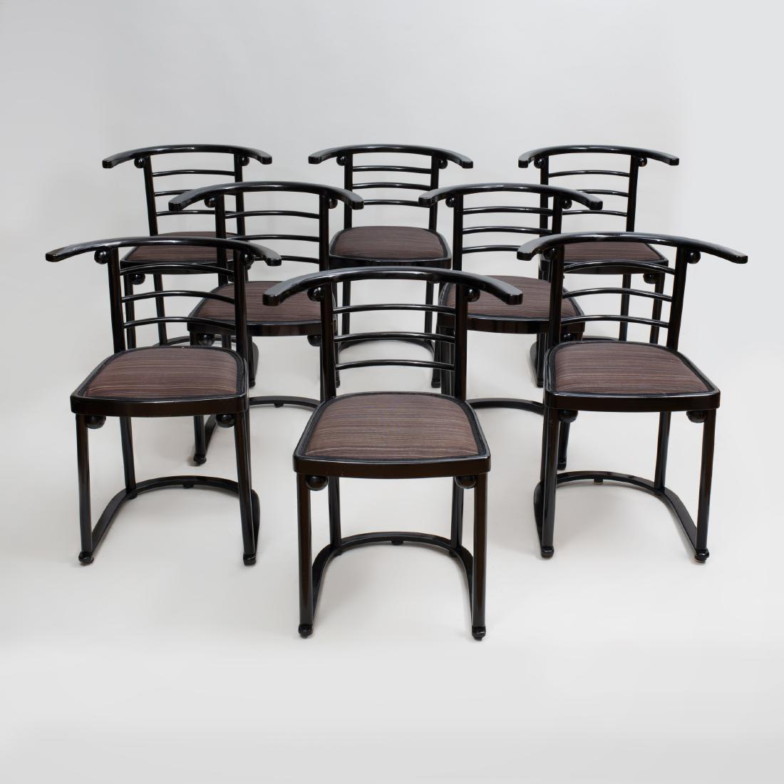 Set of Eight Josef Hoffman Ebonized Bentwood Fledermaus: Stamped 'J+J Kohn'. 29 x 16 1/4 x 16 3/4 in.