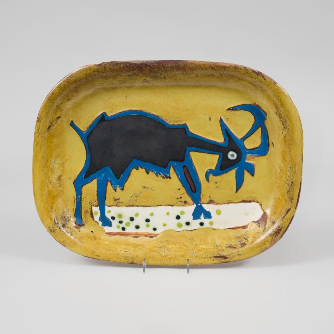Marcel Janco Glazed Ceramic Platter: Incised mark 'Janco'. 11/2 x 16 in.
