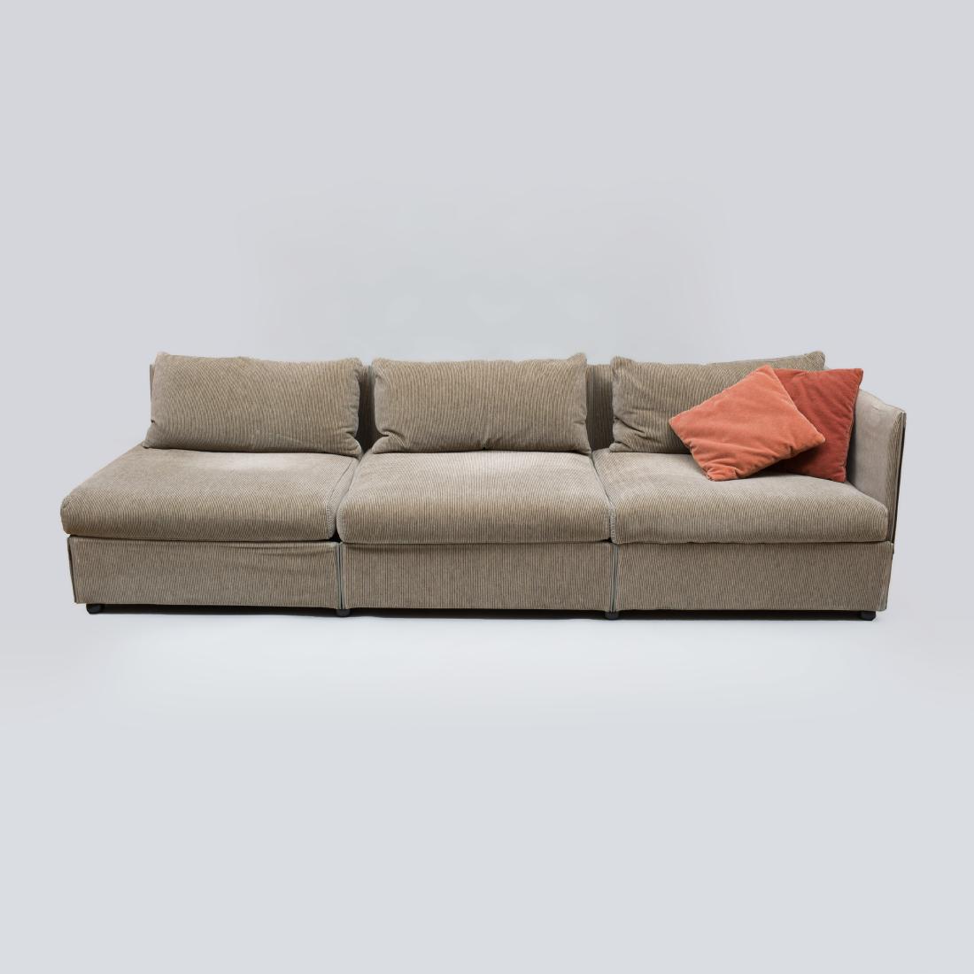 Mario Bellini Velvet Upholstered 'Char-a-Banc' Six Seat: With label, in two sections. Each section 28 1/2 x 103 x 36 in.