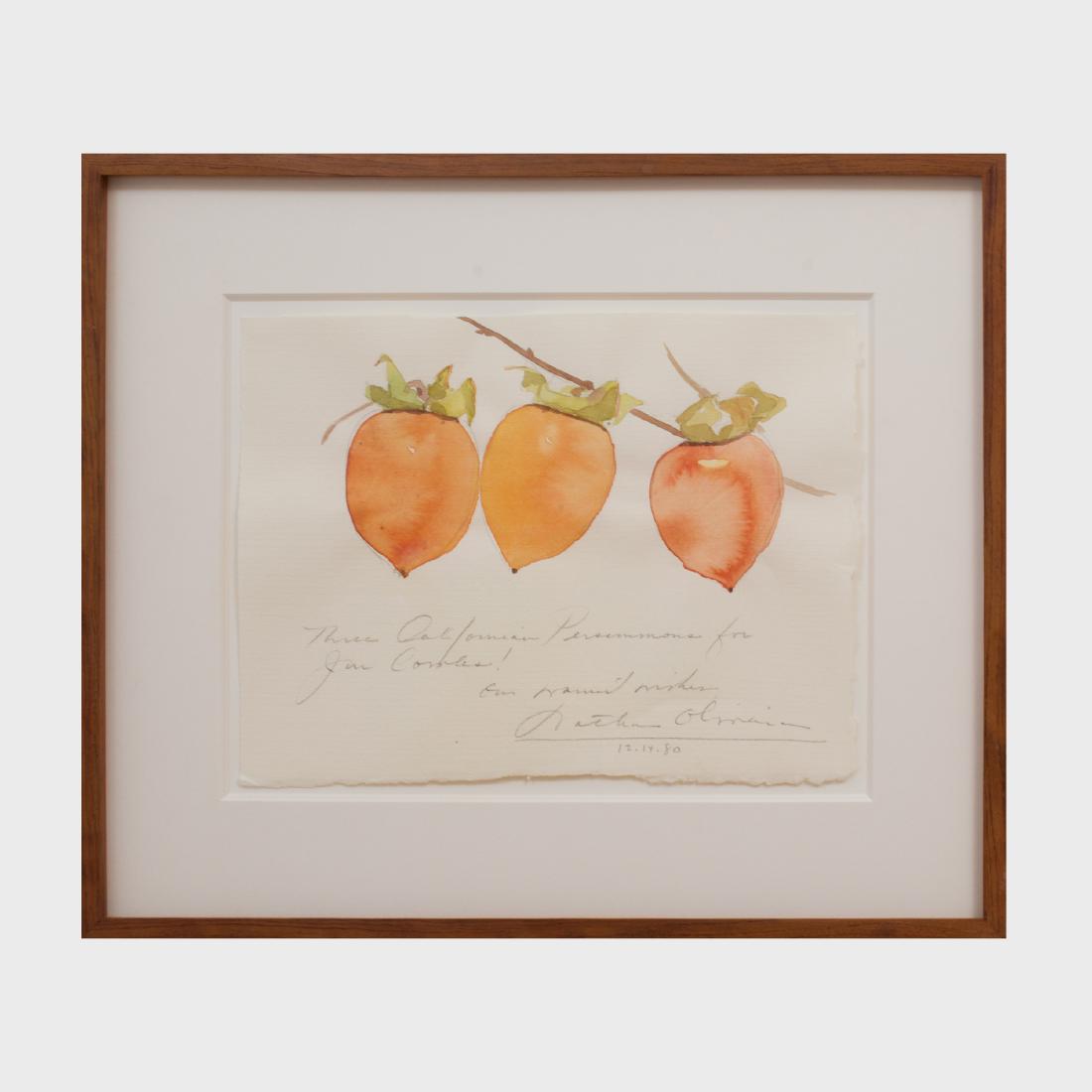 Nathan Oliveira (1928-2010): Three Californian: Watercolor and pencil on paper, 1980, signed 'Nathan Oliveira, titled, dated and inscribed 'for Jan Cowles' lower center. 8 x 11 in. (sheet), 13 1/2 x 16 1/2 in. (frame).