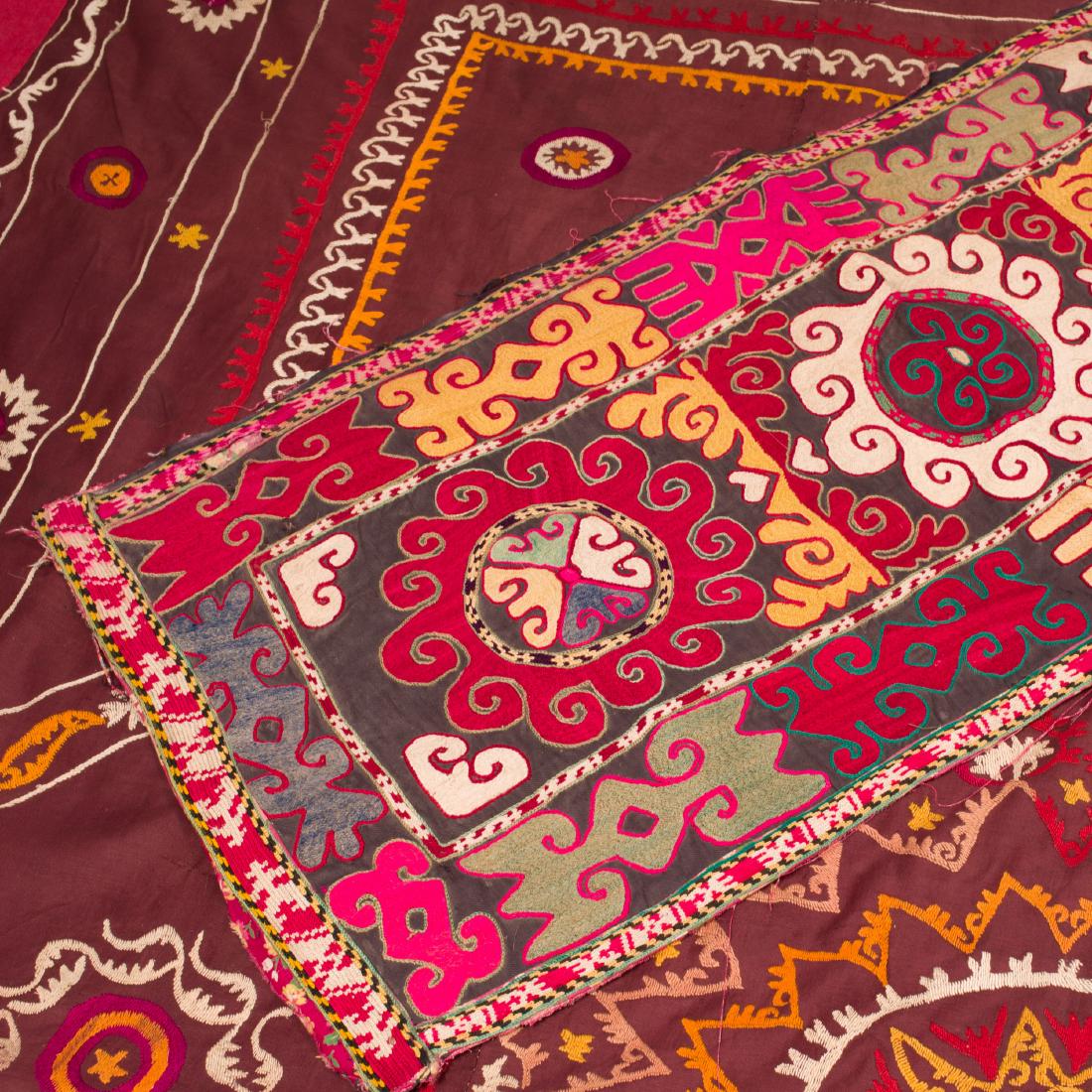 Embroidered Cotton Bed Covering and an Embroidered: The covering 90 x 68 in., the runner 40 1/2 x 17 3/4 in.