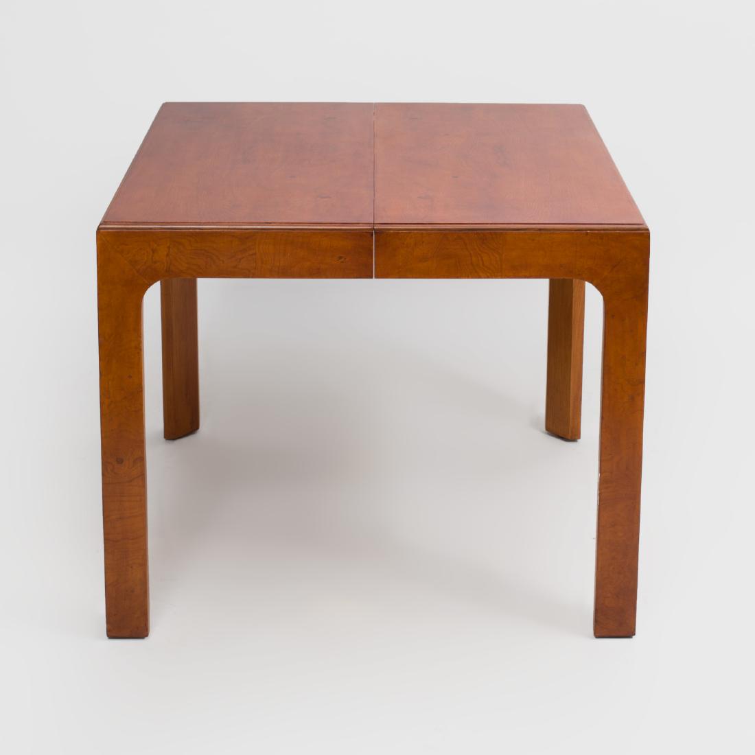 Henredon Stained Wood Extension Dining Table: 29 1/2 x 34 x 34 in. (closed), 29 1/2 x 54 x 34 in. (open).