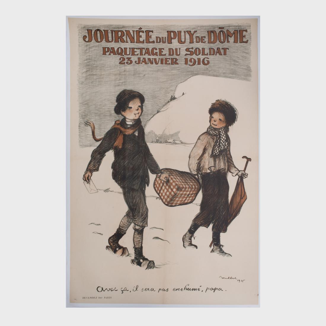 Francisque Poulbot (1879-1946): Journée du Puy de Dome: Lithographic poster, 1916, mounted on canvas. 45 x 31 1/4 in. (sheet), unframed.