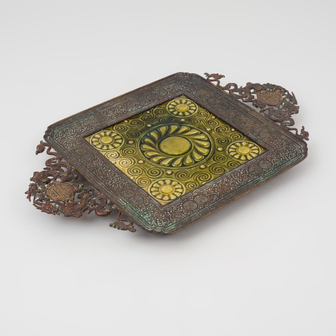 Aesthetic Style Mixed Metal-Mounted Tile Trivet: 1 1/4 x 18 1/2 x 11 3/4 in.