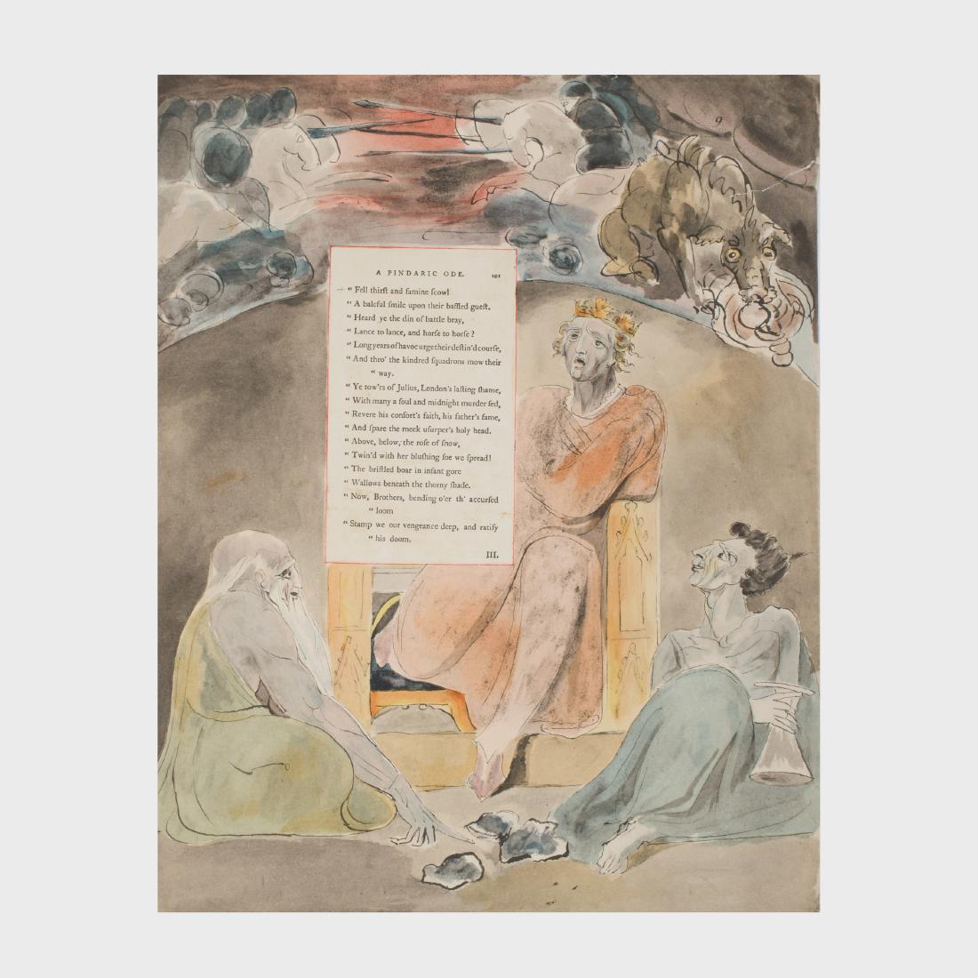 After William Blake (1757-1827): Watercolor Designs for: Ink and watercolor on letterpress paper, in marbleized slipcase. 16 1/2 x 13 in. (sheet), unframed; 18 x 14 x 3 1/2 in. (case).