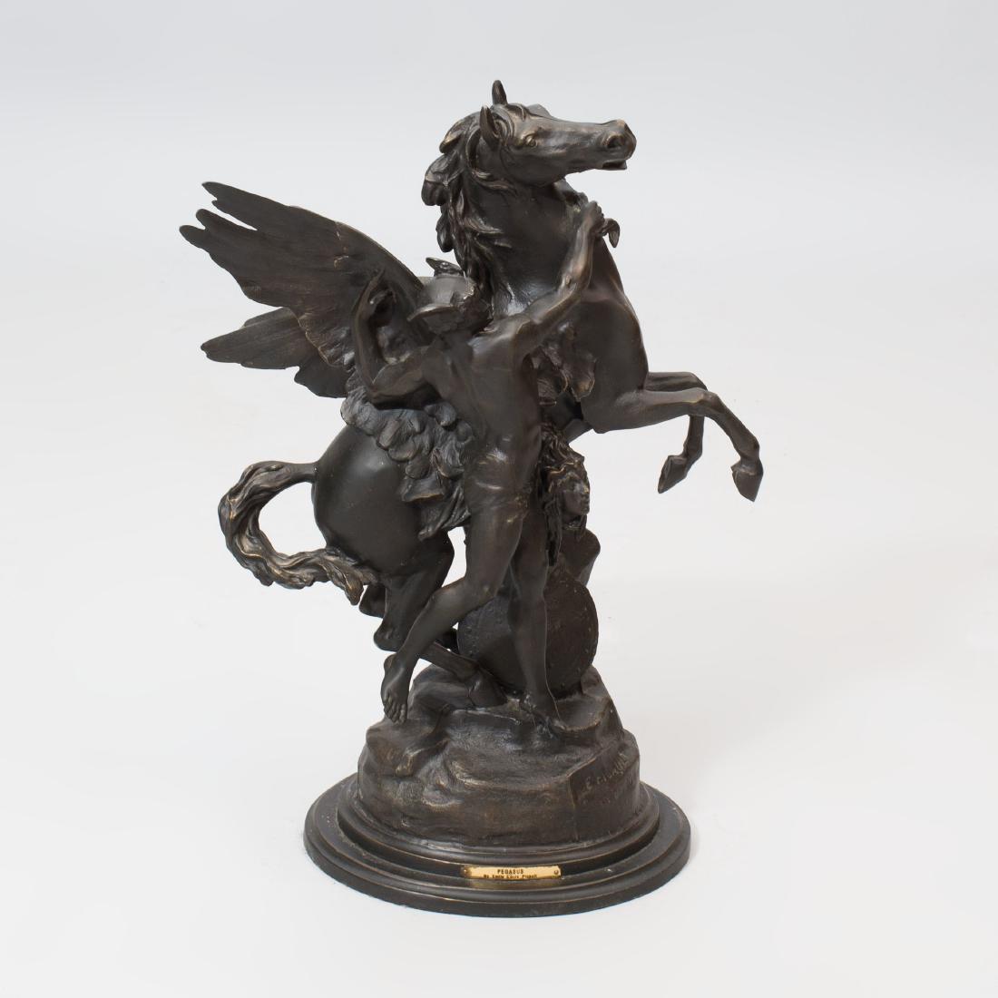 After Emile-Louis Picault (1833-1915): Pegasus: Bronze, signed 'E. Picault', dated 1888 and inscribed 'Salon des Beaux Arts' to base. 21 x 17 x 8 in.